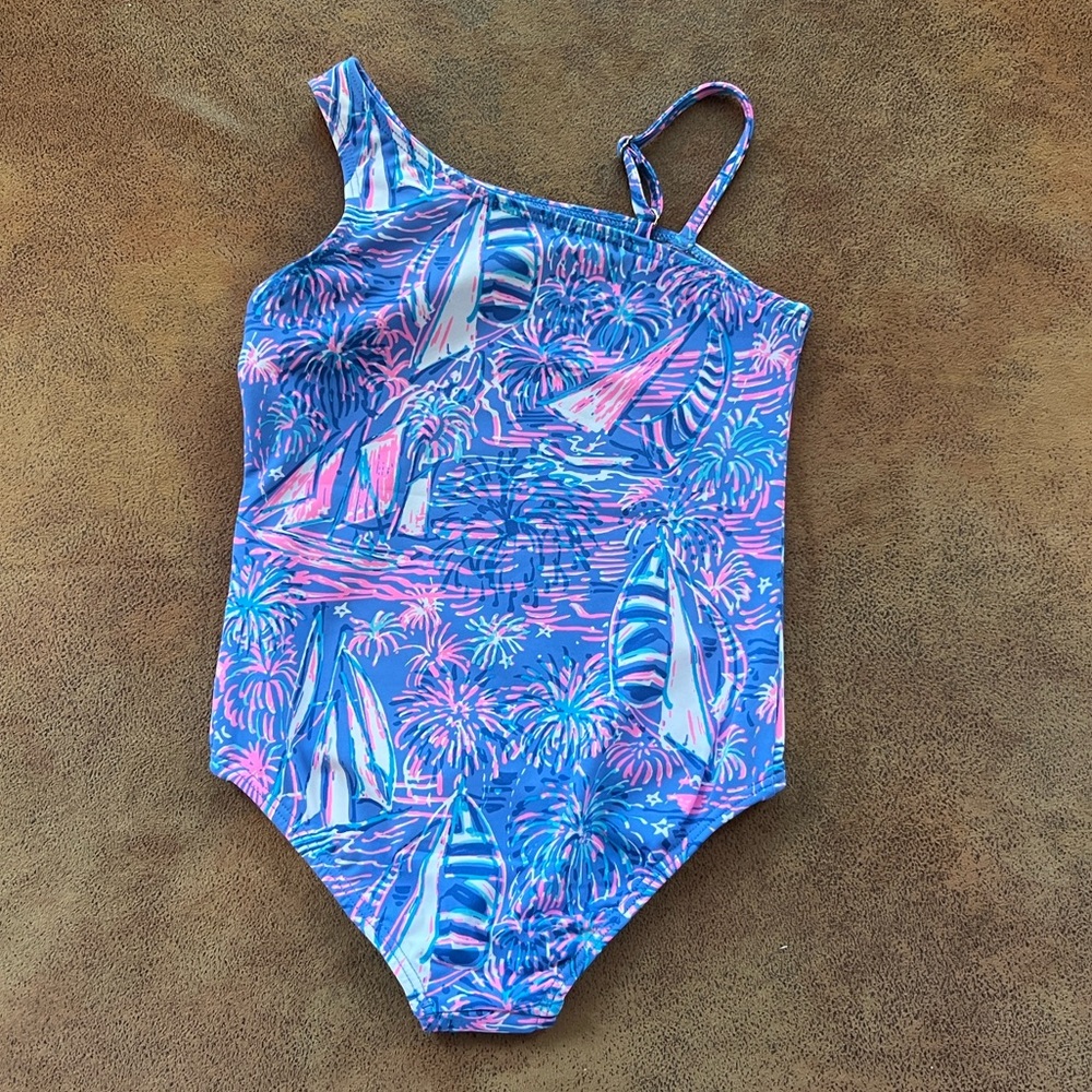 NWT Lilly Pulitzer Tiara Boca Blue It’s a Sailabration Girls one piece swim 4